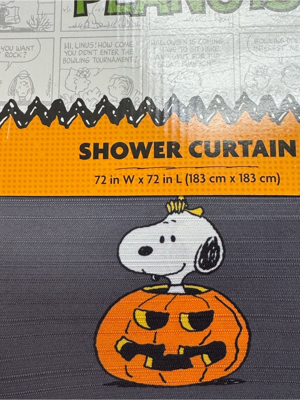 Halloween Peanuts Snoopy Pumpkin Fabric Shower Curtain - Gray - Picture 2 of 2